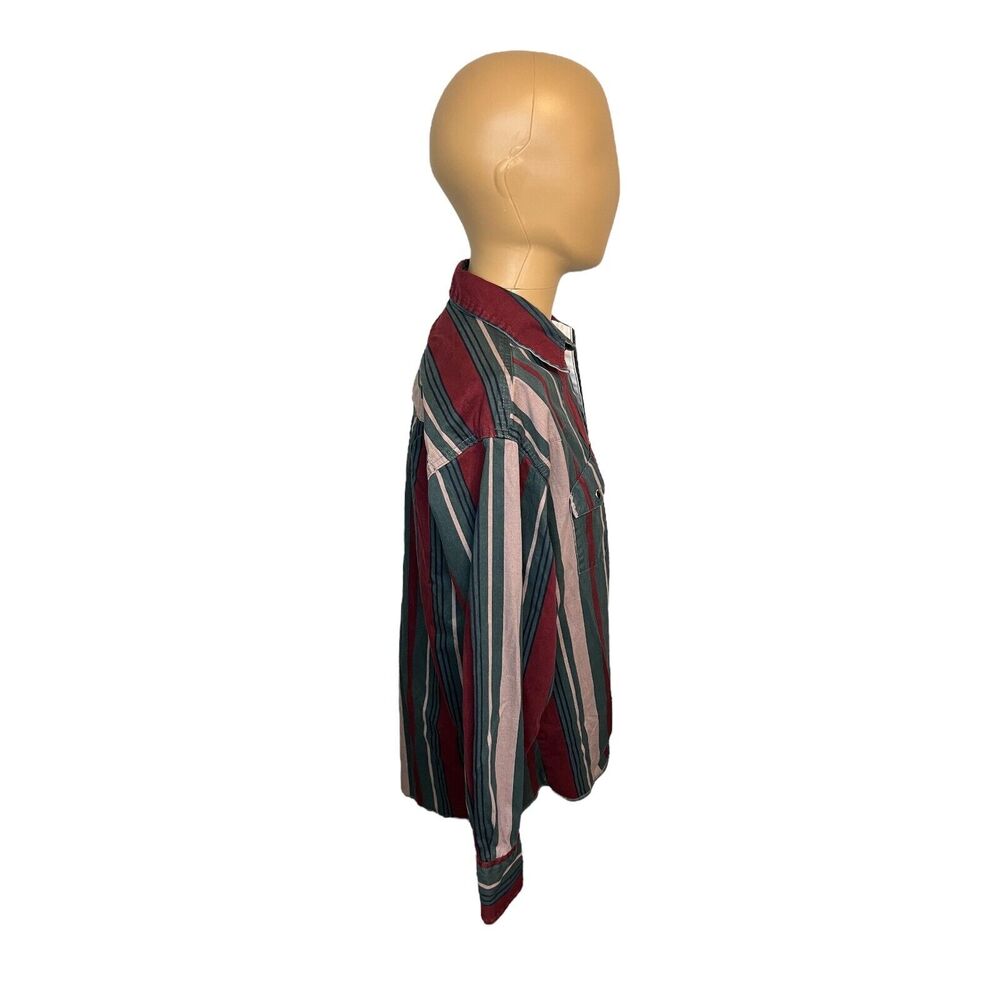 Vintage Wrangler Green Red Striped Long Sleeve Button Up Pearl Snap Size Large - Picture 5 of 6